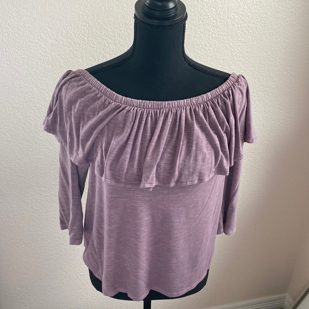 American Eagle Purple Off the Shoulder Top with 3/4 Sleeves